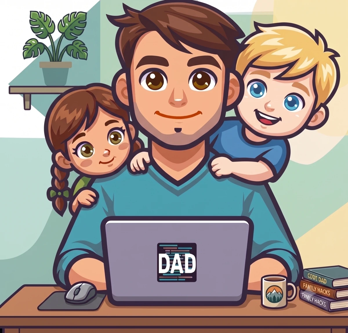 Illustration of DadCod with his children